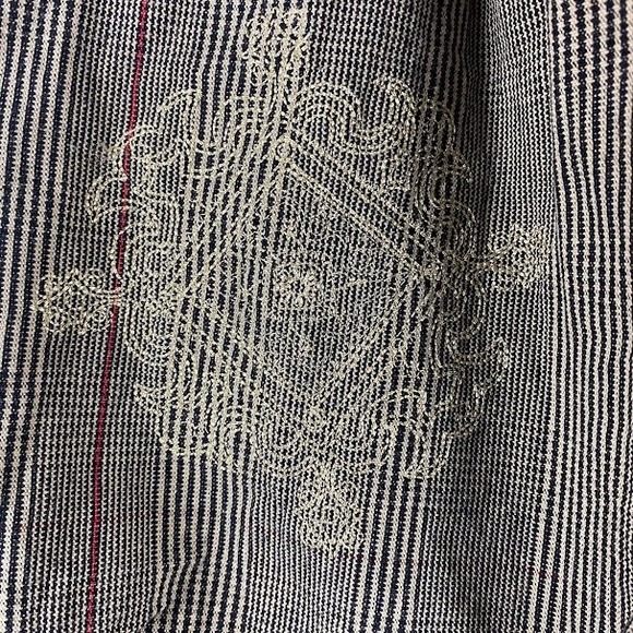 Unique Embellished Striped Blazer Jacket Floral Roses Embroidered Frayed Edges - Picture 12 of 15